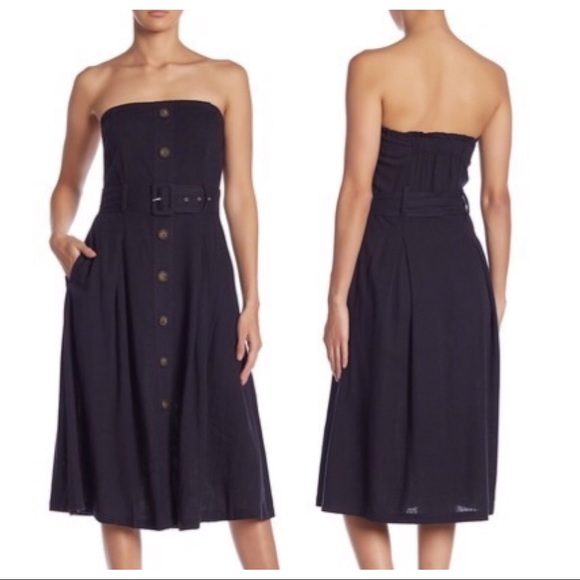 Moon River Dresses & Skirts - Moon River Navy Blue Strapless Belted Midi Dress